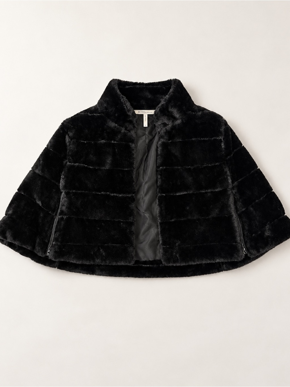 BCBGeneration Women’s Black Faux-Fur Cape